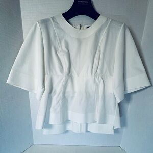 Alexander Wang White Textured Cropped Blouse